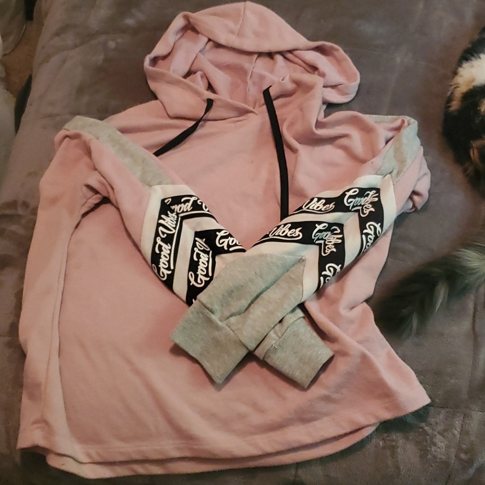 Large pink crop top hoodie